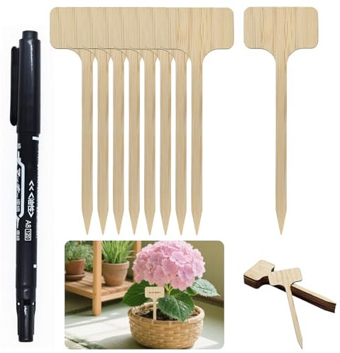 Lot de 30 étiquettes pour plantes en bambou à étiqueter avec marqueur noir pour plantes de jardin, herbes