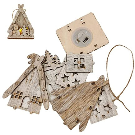 Songelt Beleuchtetes Holzhaus mit niedlichem Weihnachtsmann, Schneemann, Dekoration, Baumanhänger, Geschenke, Holzhäuser für Dorfkinder