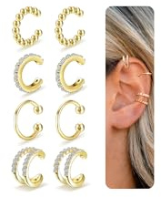 Nelytiya 4 Paars Ear Cuff Gold für Damen 18K Vergoldet Ohrmanschette Ohrringe Fake Helix Piercing Earcuffs Set