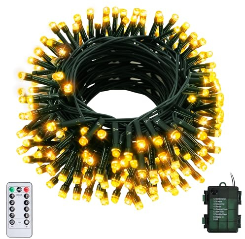 20M 200LED Lichterkette Batterie mit Fernbedienung, Wasserdicht, Warmweiß | Batteriebetriebene Weihnachtsbaumlichter für Innen und Außen, 8 Modi, Timer, dimmbar, für Garten, Hochzeit, Weihnachten