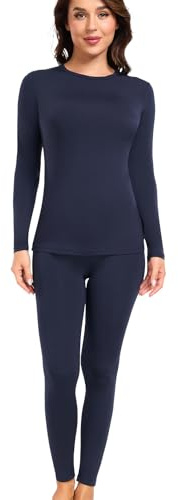 wirarpa Women's Thermal Underwear Set Fleece Lined Top & Bottom Navy S