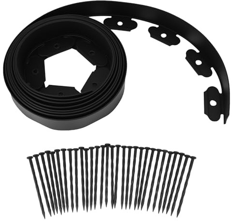 Goshyda PE-Rasenkanten-Set, 5 M, Flexible Gartenbegrenzung ohne Graben mit 15 Spiralspitzen, Einfach zu Biegende Landschaftskante für Heimwerker-Hof und Villa (5cm*5cm*5m)