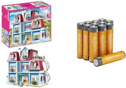 Playmobil Dollhouse, working doorbell, 4+ years, 70205, & Amazon Basics AAA Alkaline 12 pack, 10yr shelf