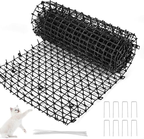 Bhina Pack 1 Redes Antigatos, 200 x 30 cm Negro Alfombra Antigato, Repelente Gatos con 8 Picas en U y 20 Bridas para Exterior, Jardín, Balcón (2m)