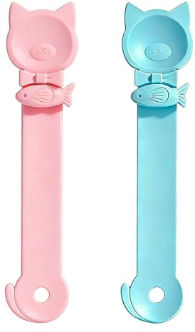 PLUSHCEWT 2 Pcs Cat Treat Squeeze Spoon, Cat Food Dispenser for Wet Treats & Puree, Interactive Cat Treat Dispenser with Comfortable Grip, Easy to Clean Cat Licky Treats Feeder (Pink & Blue)
