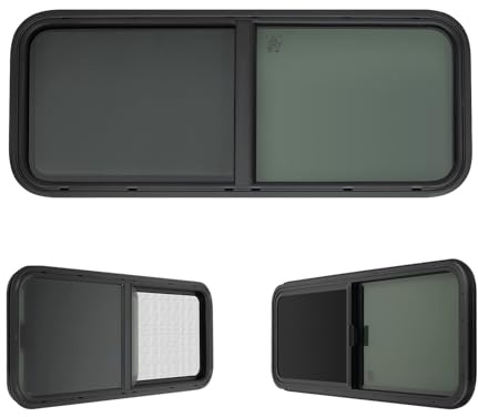 LKHDONG Camper Seitenfenster Wohnwagen Fenster Wohnmobilfenster RV Schiebefenster Lüftungsfenster mit Insektenschutz, Getönt Verdunkelungsfenster für Campingbusse, Wohnmobile (1000x400 mm)