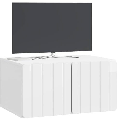 vidaXL Wandmontierter TV-Schrank Hochglanz Weiß 59,5 x 41 x 30 cm, Wohzimmer, rechteckiger, moderner Wandschrank, stylischer TV-Ständer, viel Stauraum für Dein Zuhause