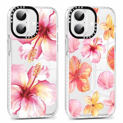 Foonary 2 Pack Cute Flower Print Phone Case for iPhone 16 Plus 6.7, Fashion Design Soft Slim Clear Case Shockproof TPU Bumper Protective Cover for Women Girls