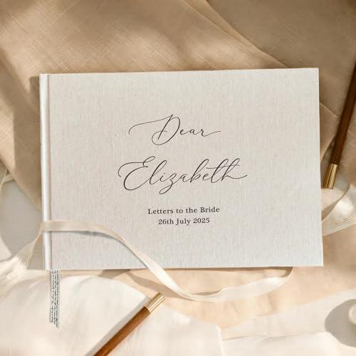 Hochzeitsgästebuch, personalisiertes Leinen-Hardcover-Album, individuelle Buchstaben an die Braut, Sammelalbum für Junggesellinnenabschiede (Design J)