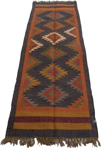 GURU SHOP Orientalischer Grob Gewebter Kelim Teppiche 250x80 cm - Muster 7, Braun, Leinen, Teppiche, Bodenmatten