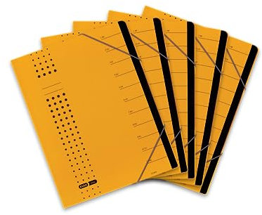 Elba Ordnungsmappe chic A4 aus Karton, 12 Fächer, gelb, 5 Stück