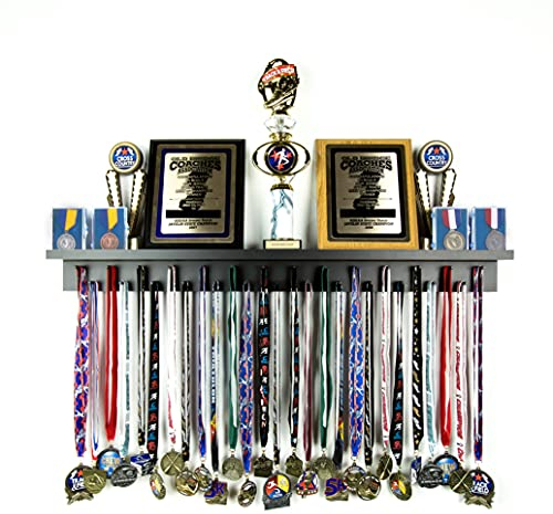 Medaillenhalter, 91 cm, ultimativer Medaillenaufhänger und Trophäenregal, Multisport-Trophäen- und Medaillenhalter für Medaillen, Plaketten, Bilder, Trophäen und mehr, Massivholz, groß, 91,4 cm