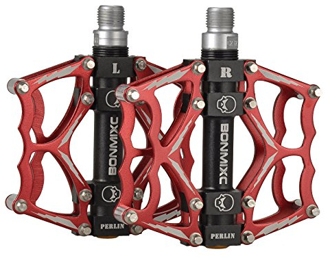 BONMIXC MTB Pedale, Abgedichtetes Lager, Fahrrad Pedalen Mountainbike, Flat Pedal, 9/16 Zoll Gewinde (Rot)