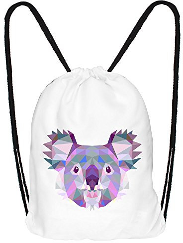 Hanessa Jutebeutel mit Koala Tier Aufdruck Sportbeutel Tüte Rucksack Beutel Tasche Gym Bag Gymsack Hipster Fashion Sport-Tasche Einkaufs-Tasche Weiß