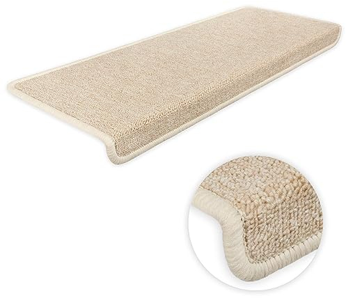 Kettelservice-Metzker Stufenmatten Monza Rechteckig Einzeln und SparSet´s Beige 15 Stück Treppenschutz Treppenteppich