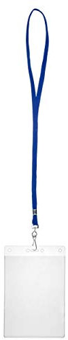 Karteo® Ausweishülle Din A6 (148 x 105 mm) | inkl. 10mm Schlüsselband blau mit Metalldrehhaken | Kartenhülle vertikal | Ausweishalter | Kartenhalter für Karten Ausweise Dienstausweise Messen
