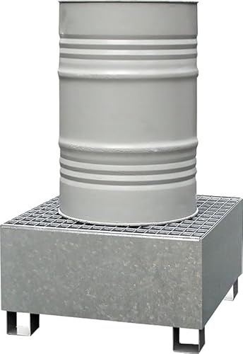 Auffangwanne aus 3 mm Stahlblech, verzinkt, für 1 Stück 200-l-Fass, stehende Lagerung, 200 l, BxTxH 810x820x450 mm