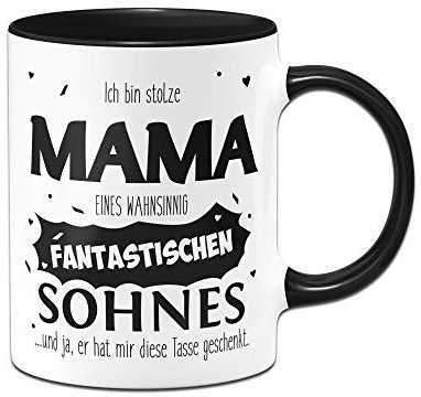 Tassenbrennerei Tasse mit Spruch Stolze Mama Sohn - Geburtstagsgeschenk, Geschenk für Mama zum Muttertag - Tassen mit Sprüchen lustig (Schwarz)