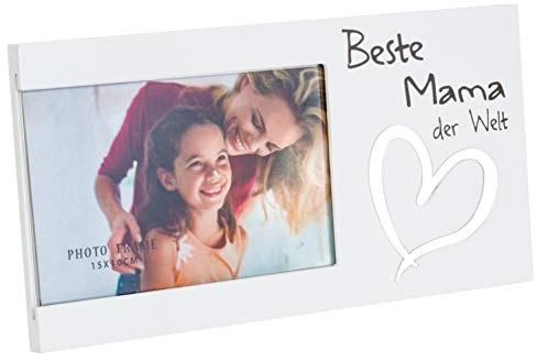 Brandsseller Bilderrahmen Fotorahmen - Beste Mama der Welt - mit Spiegelherz 25x13x1,5 cm Matt-Weiß