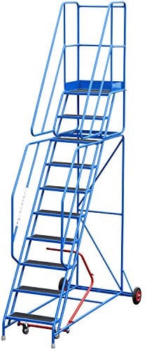 10 Tread Mobile Warehouse Steps | ANTI-SLIP STEP EN131-7 | 3.5m Portable Safety Ladder Stairs & Wheels – 2.5m Platform Height – Handrail & Guardrail Safe Picking – STRONG STEEL FRAME Easy Movement