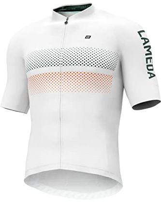 LAMEDA Maglia Ciclismo Uomo Estiva Abbigliamento MTB con Maniche Corte Professionale Traspirante Asciugatura Rapida(Bianco,XXL)