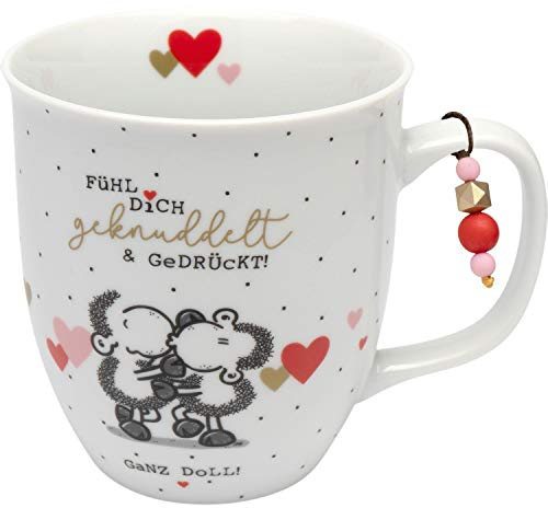 Sheepworld Tasse mit Motiv Fühl dich geknuddelt | Tasse mit Spruch, Porzellan, 40 cl | Geschenk Liebe, Paare | 46684