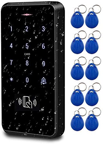 LUCINE Tastiera RFID con pannello touch screen da 3000 utenti impermeabile definitivo, codice PIN, Wiegand 26, apriporta per blocco porta con controllo accessi indipendente + 10 carte chiave RFID