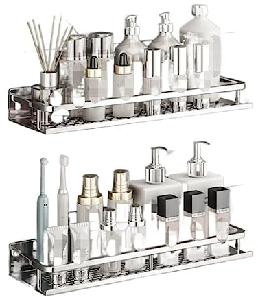 TOTIKI Badezimmer Regal Duschablage Für Badezimmer, Ohne Bohren, Mit Haken Und Duschablage Aus Edelstahl Duschablage Duschregal(50cm(2 pcs))