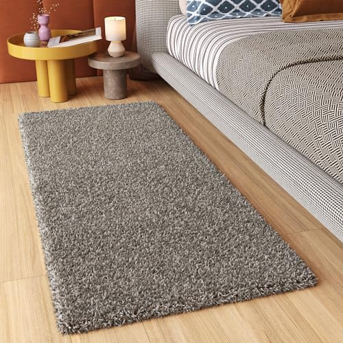 TAPISO Essence Teppich Läufer Flur Brücke Shaggy Hochflor Langflor Grau Einfarbig Weich Modern Design Korridor Schlafzimmer ÖKOTEX 80 x 500 cm