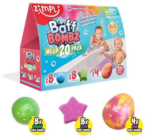 20 x Badebomben Mega Vorteilspack von Zimpli Kids, Erstellen Sie ein buntes, sprudelndes Badezeitabenteuer, Badefizzer-Geschenkset für Kinder, Geburtstagsgeschenke für Jungen & Mädchen, organisch,