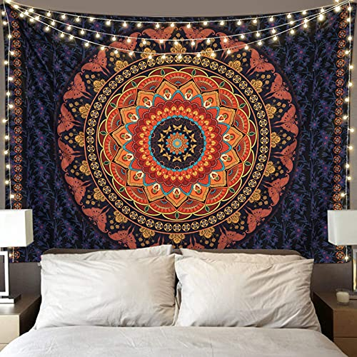 Edeesky Boho-Mandala-Wandteppich, ästhetischer Wandbehang, psychedelisch, Hippie, Schmetterling, Wandteppich, Vintage-Wandkunst, Heimdekoration für Schlafzimmer, Wohnzimmer, Schlafsaal (rot)