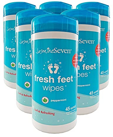 Fresh Feet Wipes Mint Wipes in Resealable Container Box of 6 to 45 Wipes = 270 Wipes by Jasmine Seven