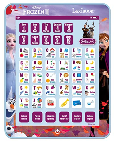 Lexibook, Frozen, Tablet educativo bilingue per Imparare Le Lettere, i Numeri, Le Parole, l'ortografia e la Musica, Inglese/Italiano, Viola, JCPAD002FZi5
