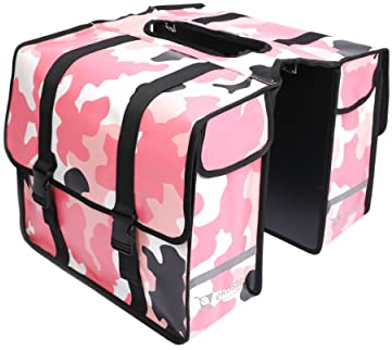 Ekostar Doppelte Fahrradtasche – Gepäckträgertasche – Hinterradtasche - Doppeltasche -Satteltasche – Wasserdicht – Camouflage Rosa - 46 Liter - Reflektoren – Einfache Montage – E-Bike