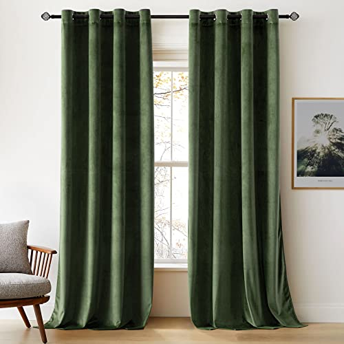 Woaboy Samtvorhänge Grün Verdunkelungsvorhang Gardinen Samt mit Ösen Blickdicht für Wohnzimmer Blackout Curtains Thermovorhang Schalldämmend Schlafzimmer 2er Set 140x280cm (B x H) Matcha Grün
