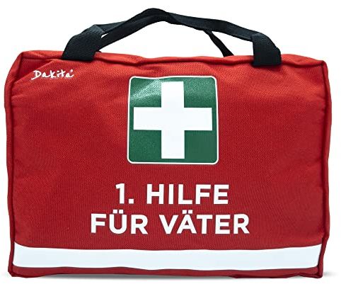 Dakita Erste Hilfe Tasche für Väter – Lustiges Geschenk zur Geburt oder zum Vatertag oder Pullerparty – 28×18×8 cm – rot, ohne Inhalt