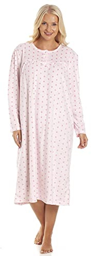 Camille Ladies Fleece Long Sleeved Nightdress, Warm Women's Nightie | Round Neck Button Fastening, Below-Knee Length Lightweight Ladies Nightdress, Cosy, Soft Sleepwear, Traditional Nightwear