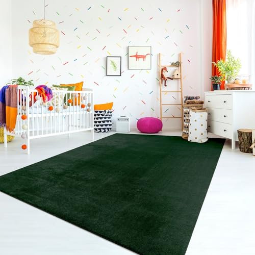 TT Home Tapis De Jeu Chambre Enfant Garcon Fille Lavable Modern Pastel Unis, Couleur: Vert, Dimension:60x100 cm