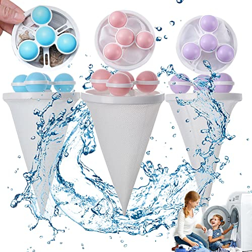 UGIF Floating Hair Filtering Mesh Removal, 3pcs Floating Hair Filtering Mesh, Removal Washing Machine Wool Device, Ball Floating Pet Fur Catcher Filtering, Prevent Clogging, Laundry