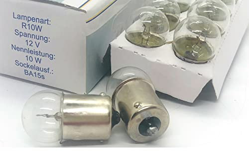 Maxxoni 10x Stück R10W 12V KFZ Auto Beleuchtung Glühlampe Autolampen Glassockel Long Life (10x R10W)