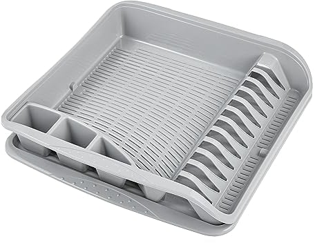 keeeper Escurreplatos con bandeja, Plástico sin BPA, 39,5 x 39,5 x 8 cm, Pierre, Gris Nordic