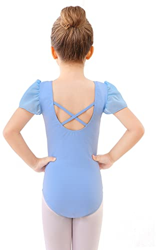 boruizhen Ballettkleidung Mädchen Turnanzug Kinder Gymnastikanzug Puffärmel Ballett Trikot für Mädchen 4-6 Jahre Blau