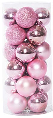 6CM Weihnachtsdeko Weihnachtskugeln,24 Stücke Kunststoff Weihnachtsbaum Kugeln Christbaumkugeln Weihnachtsbaum Deko Anhänger Baumschmuck Ornamente Christbaumschmuck für Weihnachtsdekoration,Rosa