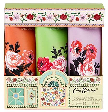 Cath Kidston The Garden Path Handcreme, Trio-Geschenk-Set, angereichert mit Sheabutter, tierversuchsfrei und vegan, reisefreundliche Größen, 3 x 30 ml