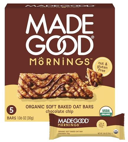 MadeGood Morning Chocolate Chip Bars, 5ct/5.3oz, Organic Snacks