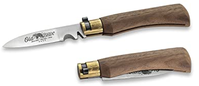 Coltello Antonini, serie Old Bear®, misura M, manico noce, ghiera ottone, lama-elettricista acc.inox W 1.4060 - art. 9327/19_LN