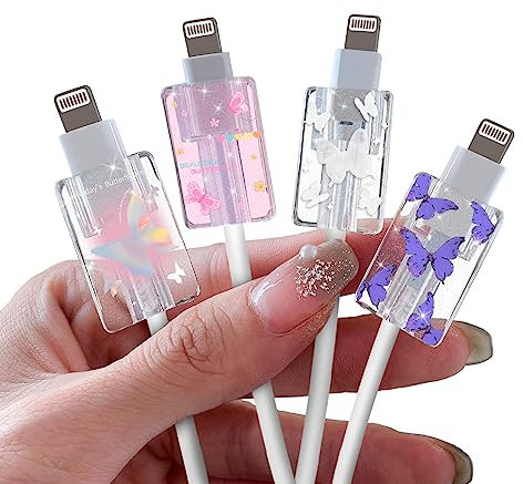 DiyGody Glitter Cable Protector for iPhone Type-c Charger, Cute Bling Butterflies Pattern 4 PCS Set Phone Protector, Charging Cord Saver