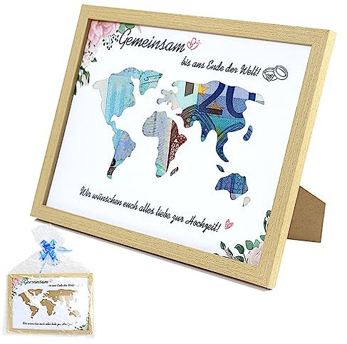 Les-Theresa Weltkarte Geldgeschenk, 31.5 x 23.5cm Hochzeitsgeschenk Weltkarte Weltkarte Bilderrahmen Geldgeschenk Hochzeit Personalisiert Spardose Weltkarte, Hochzeitsgeschenke für Brautpaar Geld