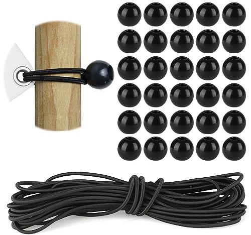 Prmape 31 Stück Planenspanner,1pcs 10M Schwarz Spanngummi 4mm+30pcs Kugeln, Spanngummis mit Kugel, Gummiseil Zeltgummis Gummispanner für Planen Zelt Banner Netz Pavillions
