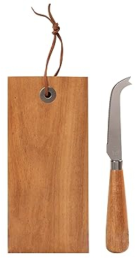 H&h confezione taste collection con coltello formaggio in acciaio inox manico in legno e tagliere in acacia cm 22x10
